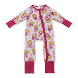 Long sleeves heart fries baby girls Valentine's zipper romper
