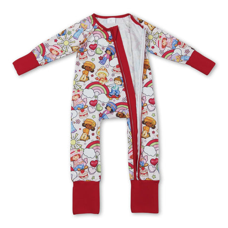 Long sleeves rainbow strawberry baby girls zipper romper