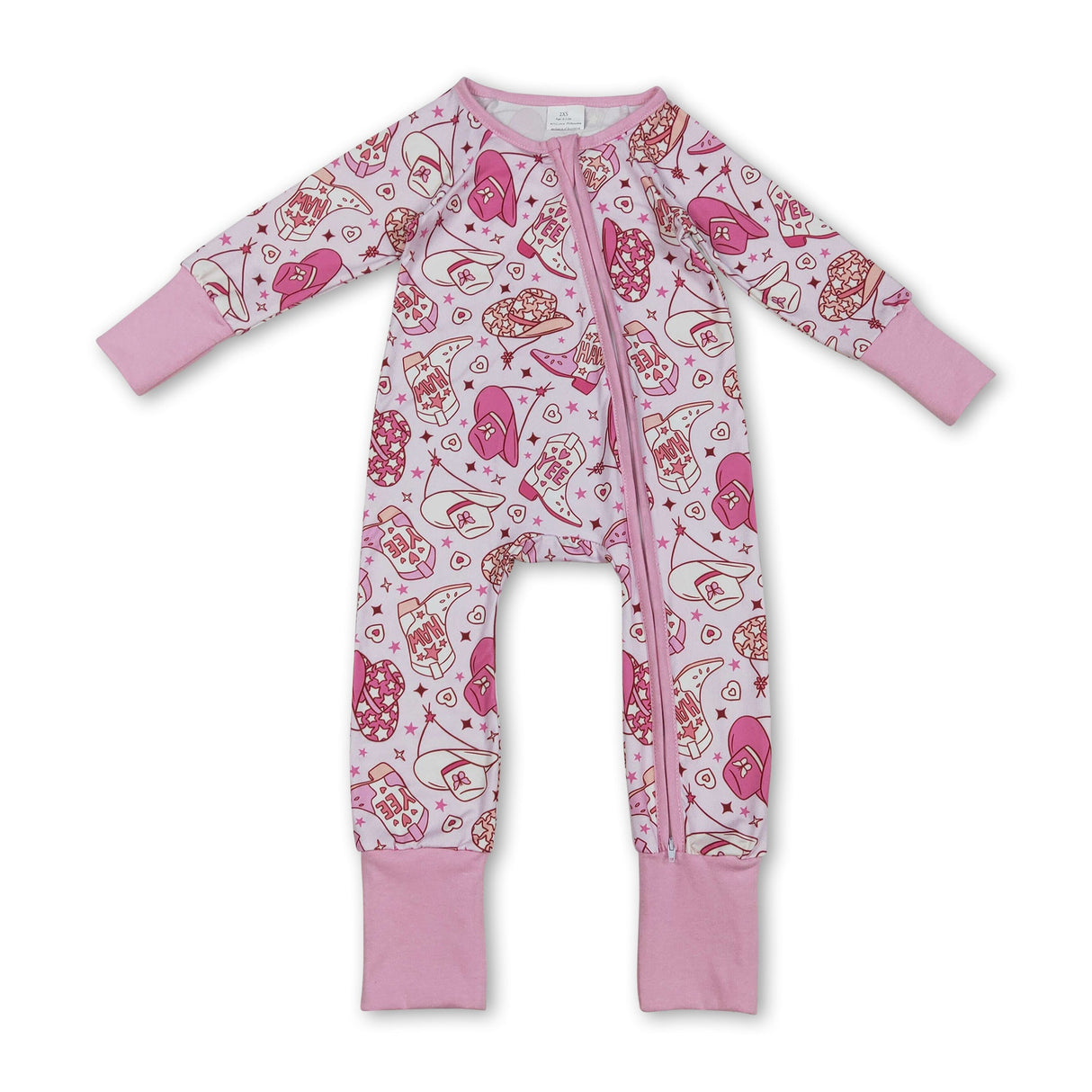 Pink heart boots hat western girls Valentine's zipper romper