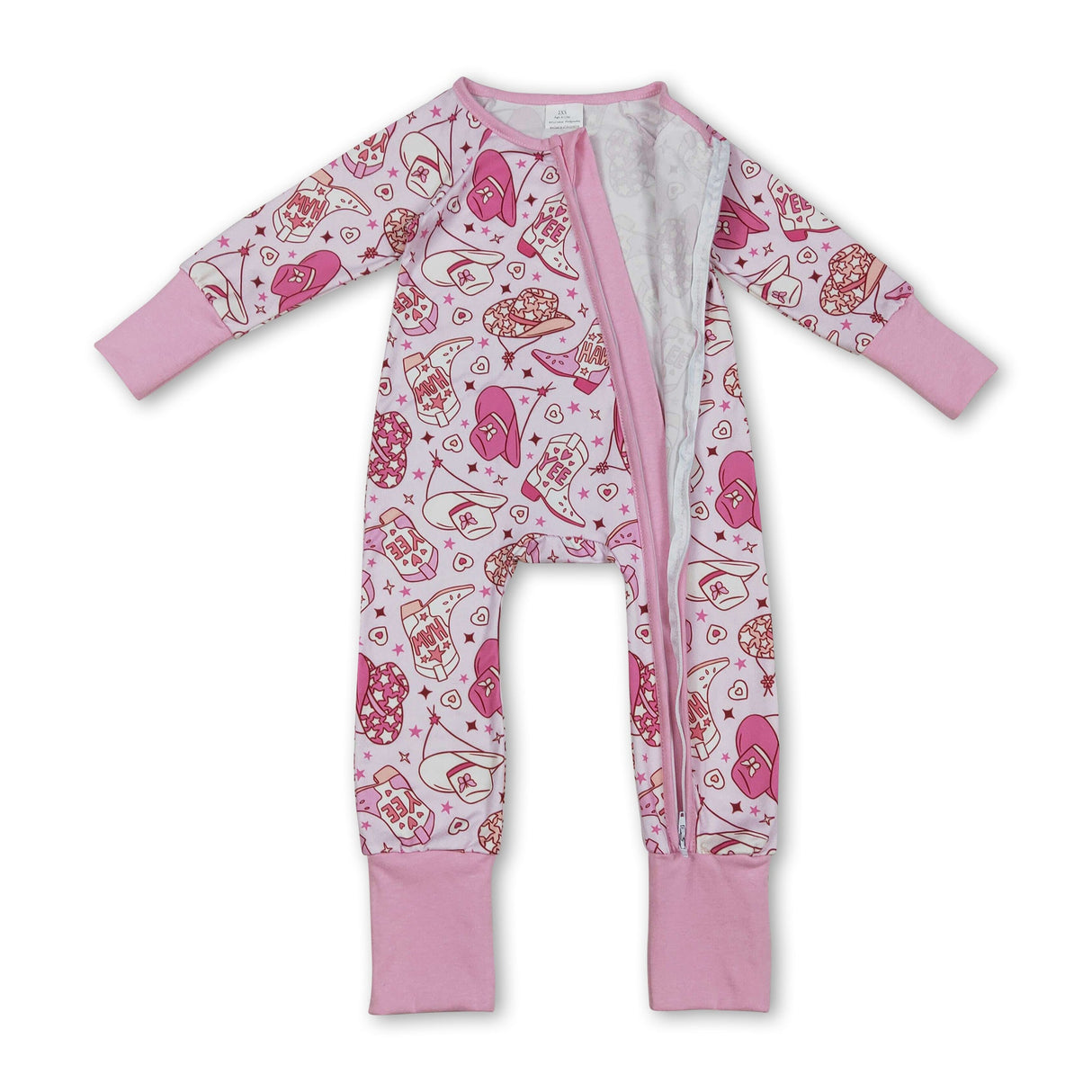 Pink heart boots hat western girls Valentine's zipper romper