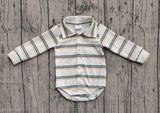 Purple green yellow stripe boy Mardi Gras polo romper