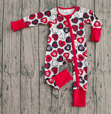 Long sleeves red heart baby girls Valentine's zipper romper