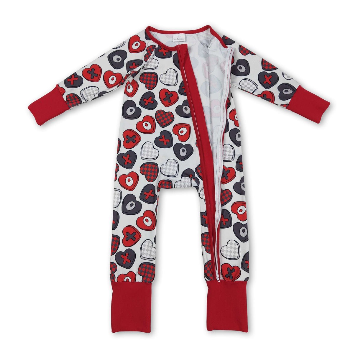 Long sleeves red heart baby girls Valentine's zipper romper