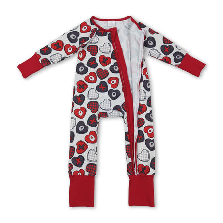 Long sleeves red heart baby girls Valentine's zipper romper