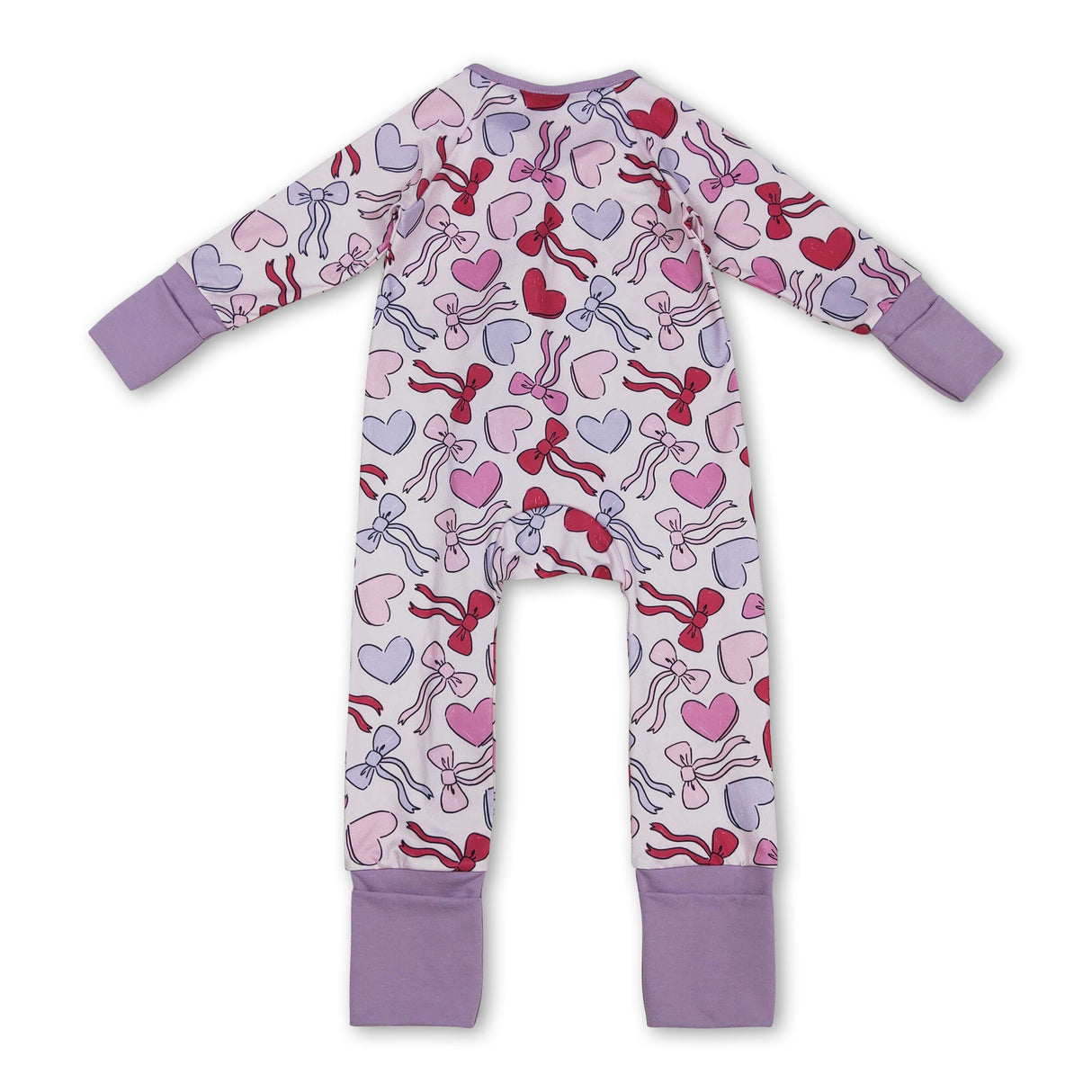 Long sleeves lavender heart bow baby Valentine's romper