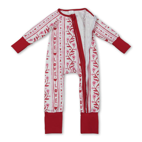 Red heart love floral baby girls Valentine's zipper romper