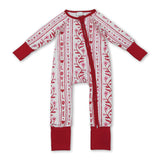 Red heart love floral baby girls Valentine's zipper romper