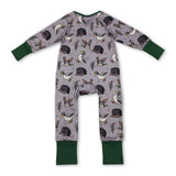 Long sleeves green duck camo hat baby girls zipper romper