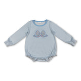 Long sleeves floral bow embroidery stripe baby girl romper
