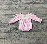 Long sleeves pink smocked bow floral baby girls romper