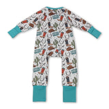 Long sleeves boots bull skull western baby boy zipper romper