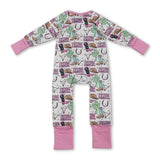Long sleeves boots bull skull western baby girl zipper romper