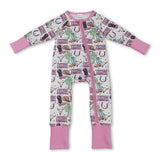 Long sleeves boots bull skull western baby girl zipper romper