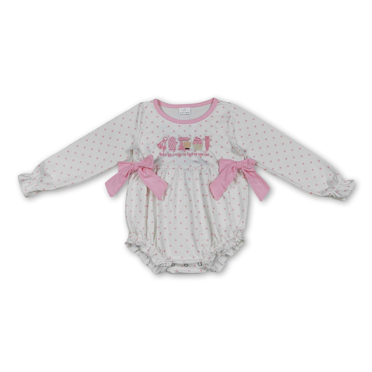 Long sleeves pink polka dots cake baby girls romper