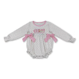 Long sleeves pink polka dots cake baby girls romper