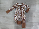 Long sleeves brown camo baby boy zipper romper