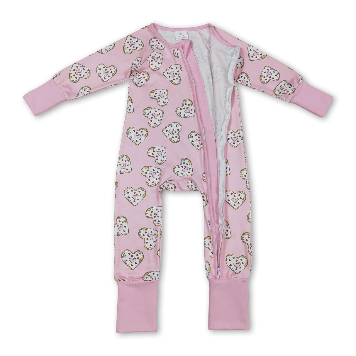 Long sleeves heart donuts baby girls Valentine's romper