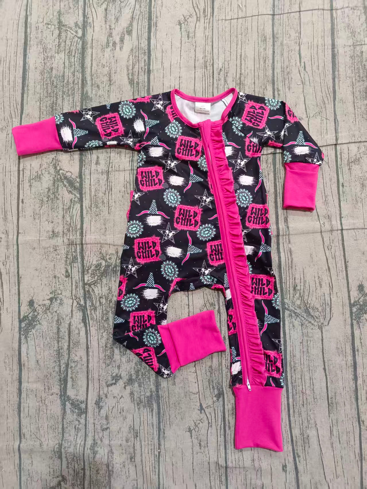 Wild child turquoise bull skull western girls zipper romper