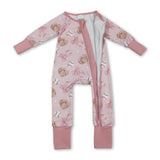 Long sleeves pink bow baseball baby girls zipper romper