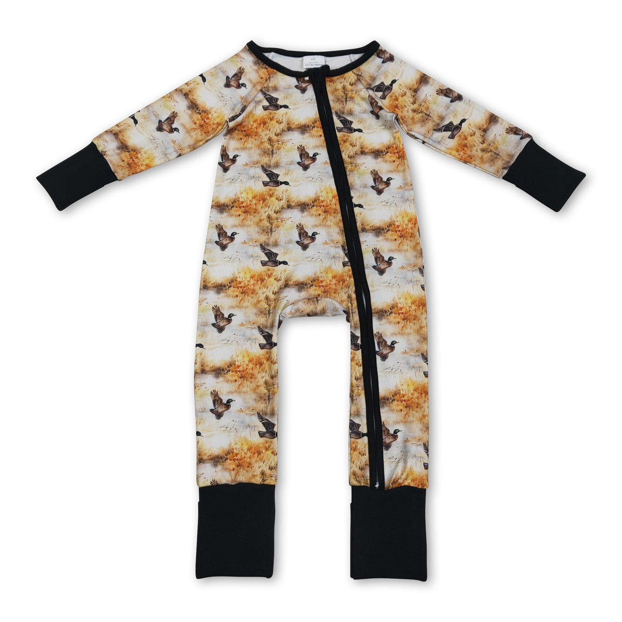 Long sleeves duck print baby boy zipper romper