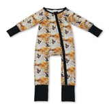 Long sleeves duck print baby boy zipper romper