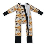 Long sleeves duck print baby boy zipper romper
