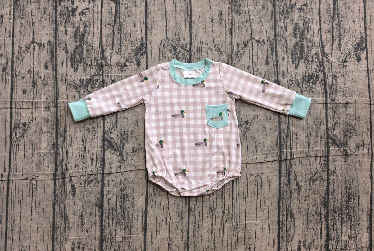 Duck embroidery plaid pocket plaid boy romper