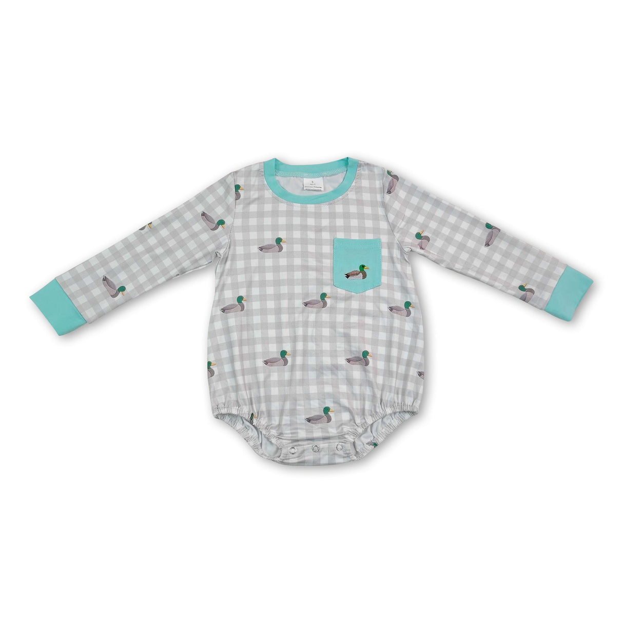 Duck embroidery plaid pocket plaid boy romper