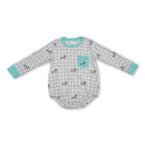 Duck embroidery plaid pocket plaid boy romper