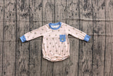 Long sleeves duck embroidery pocket plaid baby boy romper
