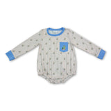 Long sleeves duck embroidery pocket plaid baby boy romper