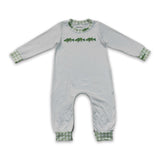 Long sleeves green plaid fish baby boy romper