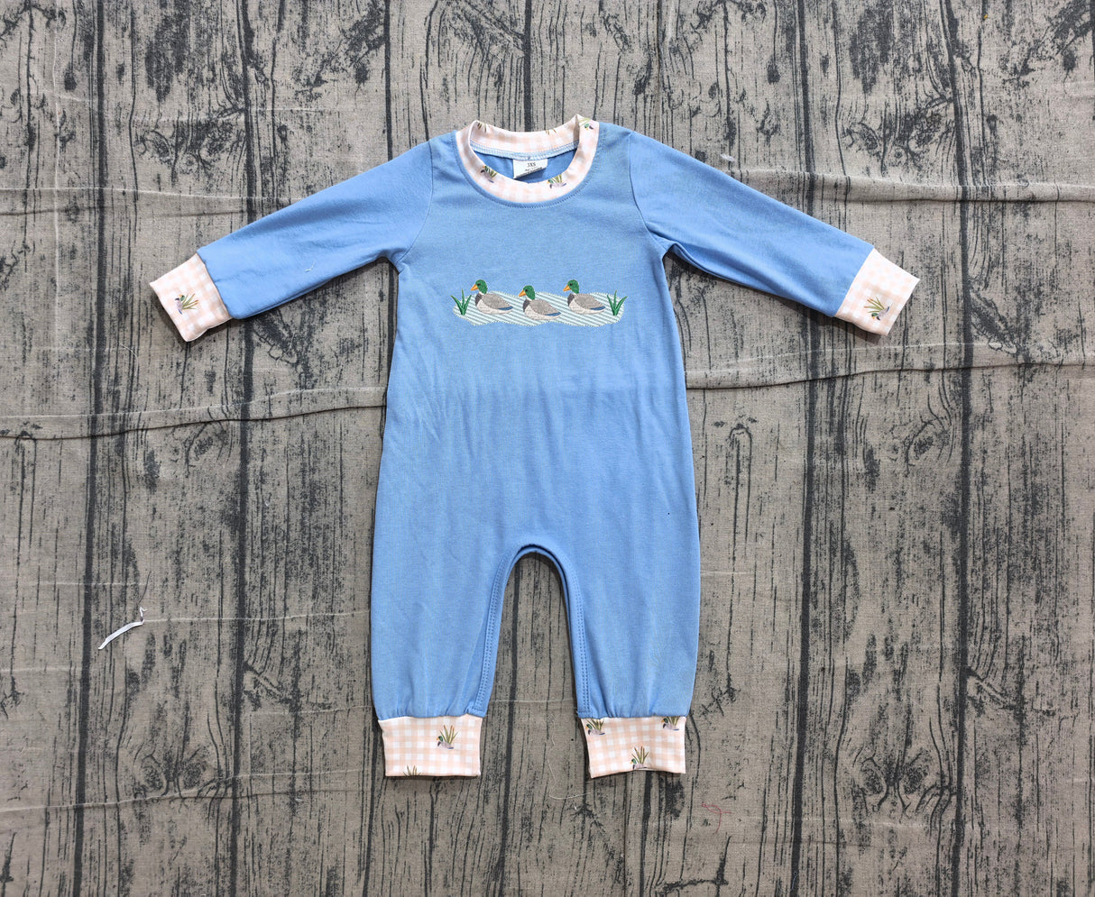 Long sleeves duck embroidery baby boy romper