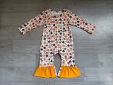 Mustard ruffle floral long sleeves baby girls fall romper