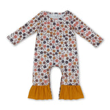 Mustard ruffle floral long sleeves baby girls fall romper