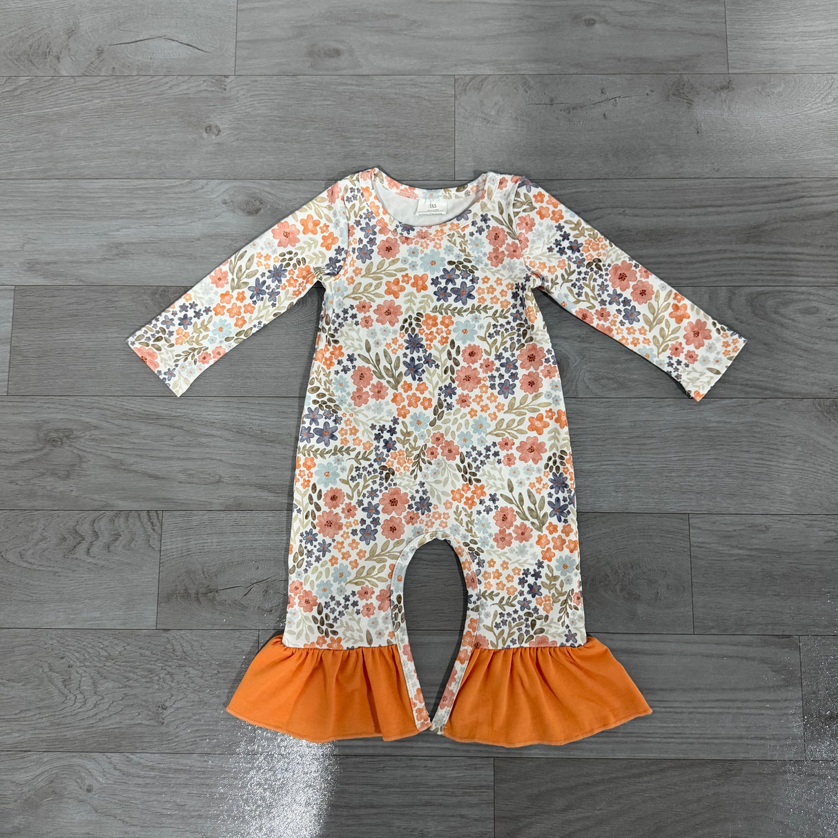 Ruffle floral long sleeves baby girls fall romper