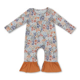 Ruffle floral long sleeves baby girls fall romper