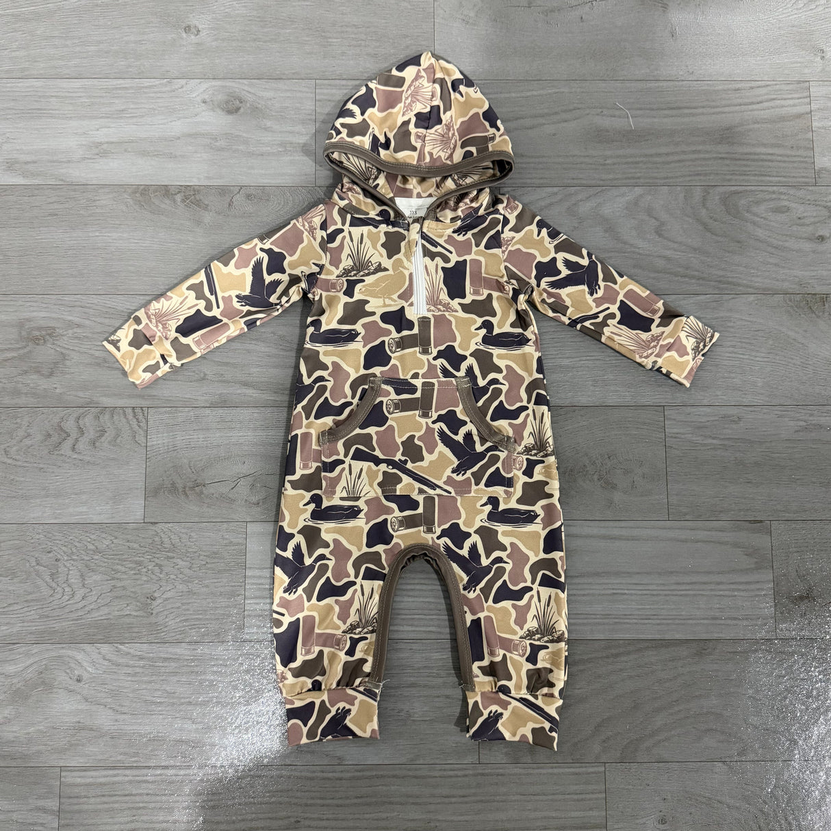Long sleeves duck camo baby boys hooded romper