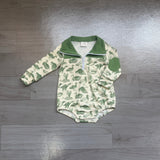 Long sleeves green duck baby boy fall romper