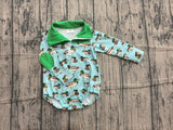 Long sleeves green duck zipper baby boy fall romper
