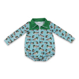 Long sleeves green duck zipper baby boy fall romper
