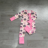 Long sleeves leopard pink bow baby girls fall zipper romper