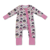 Long sleeves leopard pink bow baby girls fall zipper romper