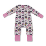 Long sleeves leopard pink bow baby girls fall zipper romper