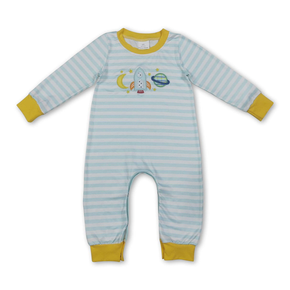 Long sleeves moon rocket embroidery baby boy romper