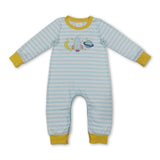 Long sleeves moon rocket embroidery baby boy romper