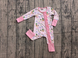 Duck bow floral pink ruffle baby girls zipper romper