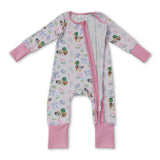 Duck bow floral pink ruffle baby girls zipper romper
