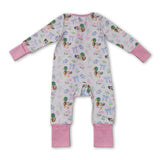 Duck bow floral pink ruffle baby girls zipper romper