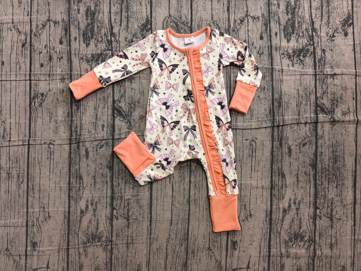 Long sleeves bows ruffle baby girls Halloween zipper romper